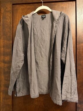 Eileen Fisher Lightweight Hooded Open-Front Jacket - Gray (large)